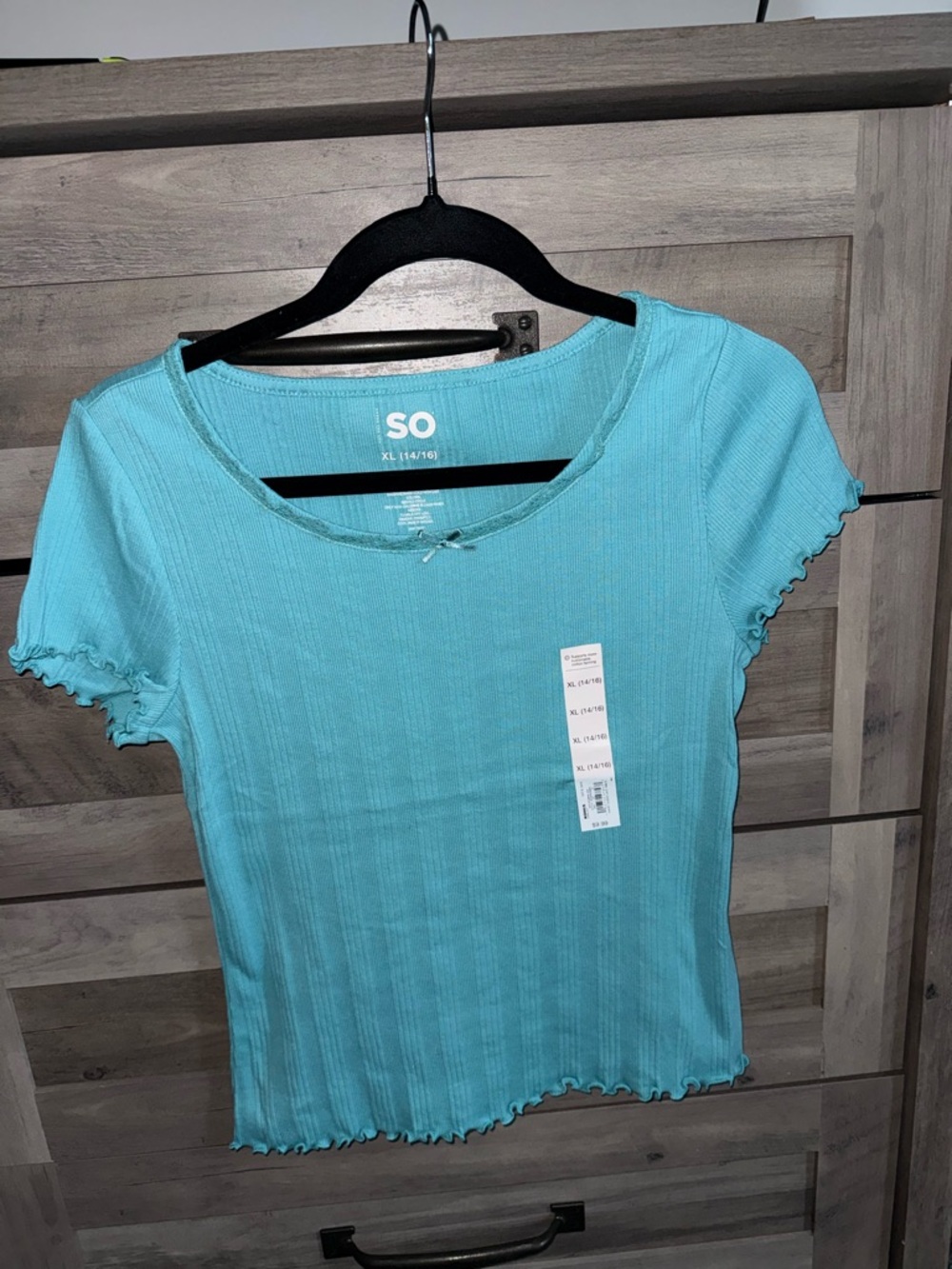 SO Ribbed Short Sleeve Tee in Aqua Blue